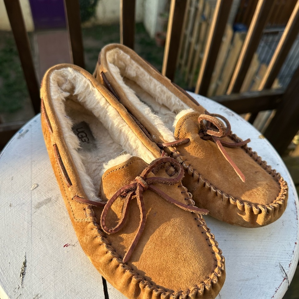 UGG Tan Suede Slippers with Plush Lining - Picture 9 of 9